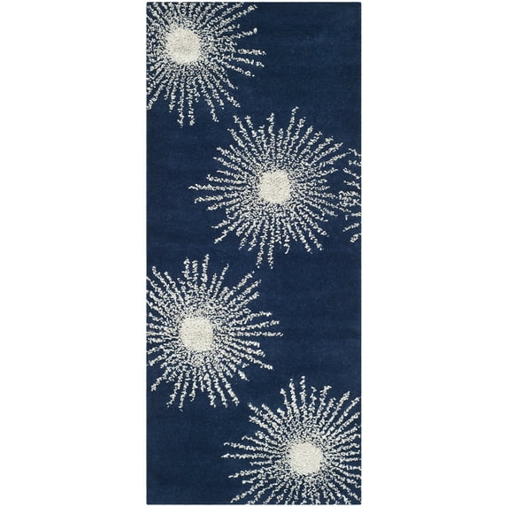 SAFAVIEH Soho Fiesta Geometric Runner Rug, Dark Blue/Ivory, 2'6" x 12'