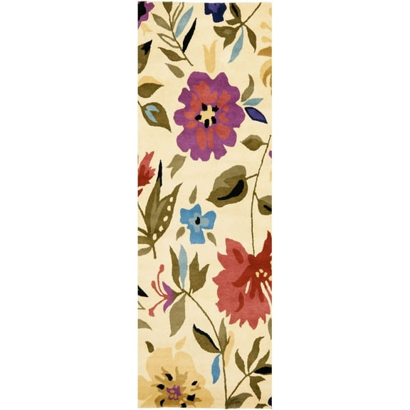 SAFAVIEH Soho Florence Floral Wool Runner Rug, Ivory/Multi, 2'6" x 8'
