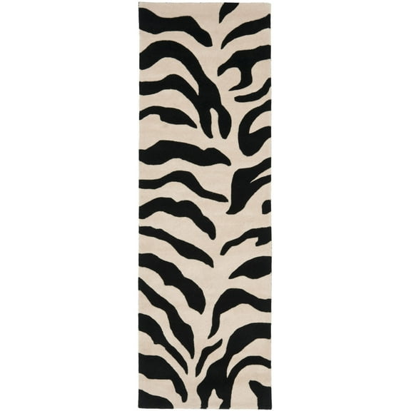 SAFAVIEH Soho Frazier Zebra Striped Wool Runner Rug, Beige/Black, 2'6" x 8'