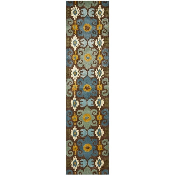SAFAVIEH Soho Frosina Floral Wool Runner Rug, Brown/Blue, 2'6" x 10'
