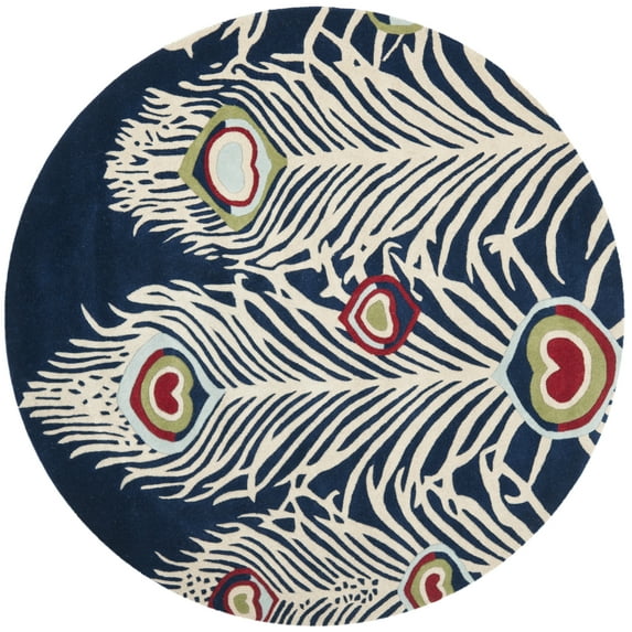 SAFAVIEH Soho Fulton Abstract Area Rug, Blue/Ivory, 6' x 6' Round