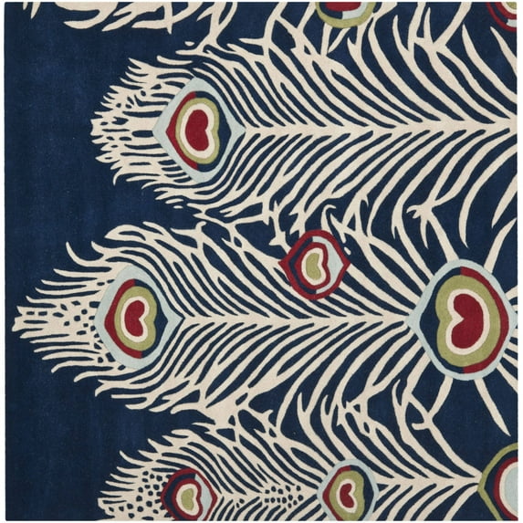 SAFAVIEH Soho Fulton Peacock Feather Wool Area Rug, Blue/Ivory, 6' x 6' Square