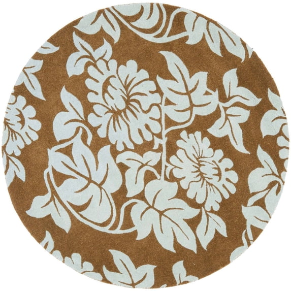 SAFAVIEH Soho Gavin Floral Wool Area Rug, Light Brown/Blue, 6' x 6' Round