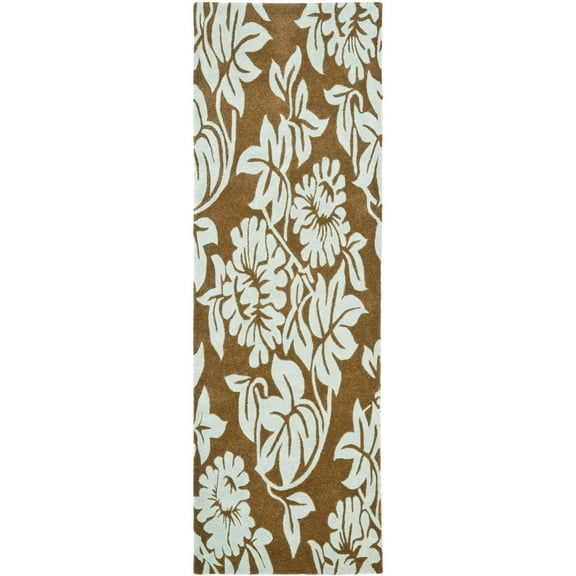 SAFAVIEH Soho Gavin Floral Wool Runner Rug, Light Brown/Blue, 2'6" x 8'