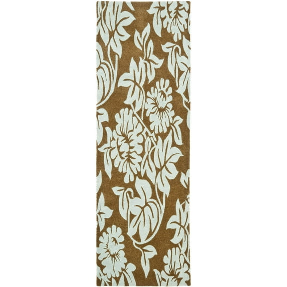 SAFAVIEH Soho Gavin Floral Wool Runner Rug, Light Brown/Blue, 2'6" x 8'