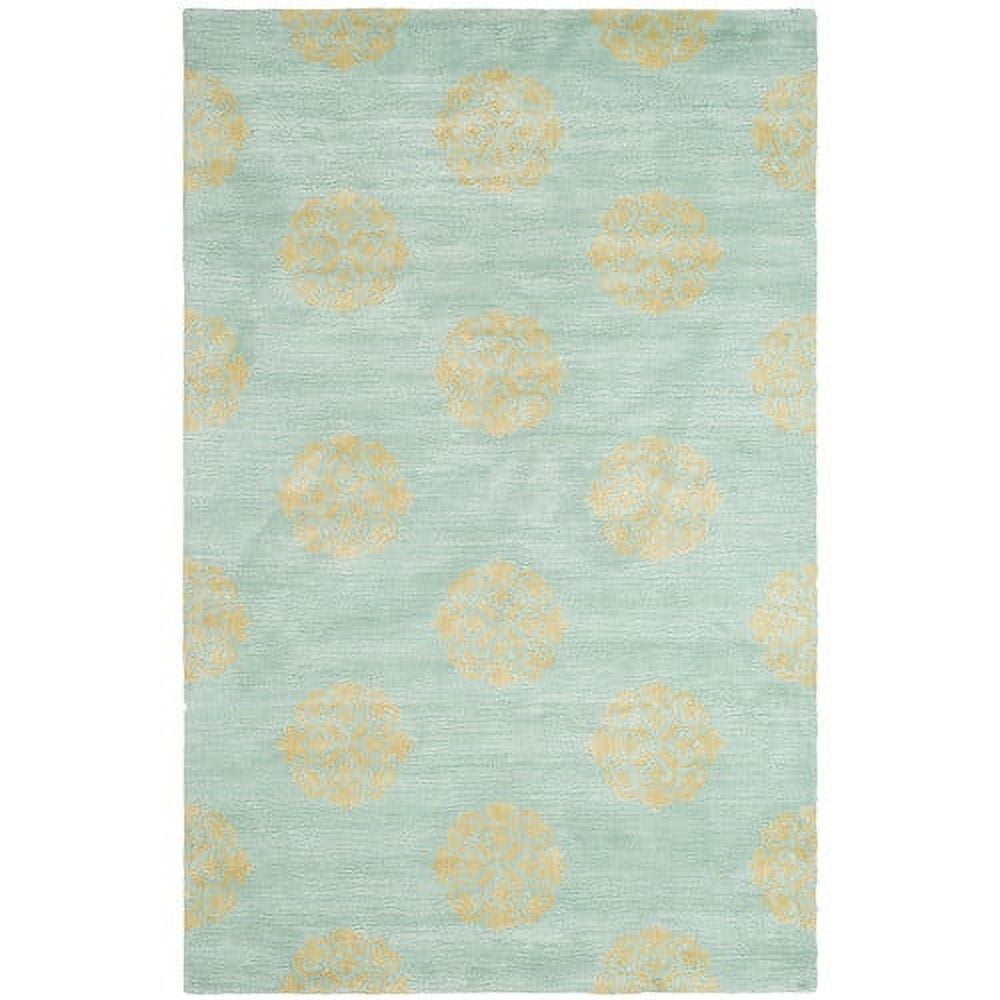 Turquoise and Beige Hand-Tufted Wool and Viscose Area Rug