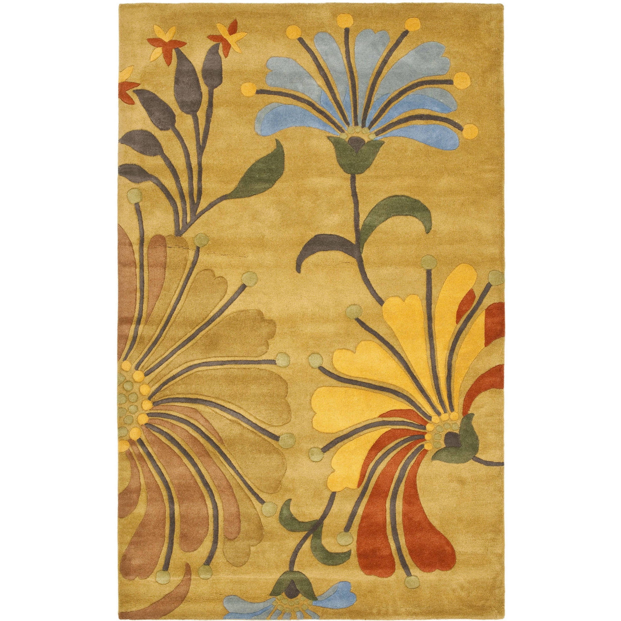Golden Olive Floral Handmade Wool Area Rug