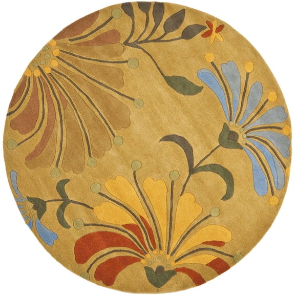 SAFAVIEH Soho Gibson Floral Wool Area Rug, Golden Olive, 6' x 6' Round