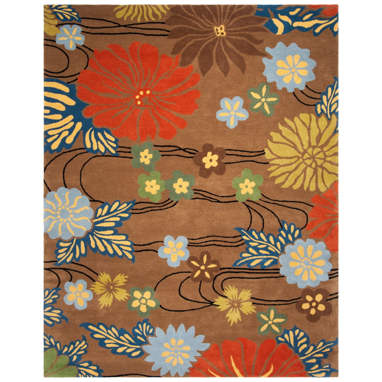 Hand-Tufted Brown and Multicolor Wool Floral Area Rug, 5' x 8'