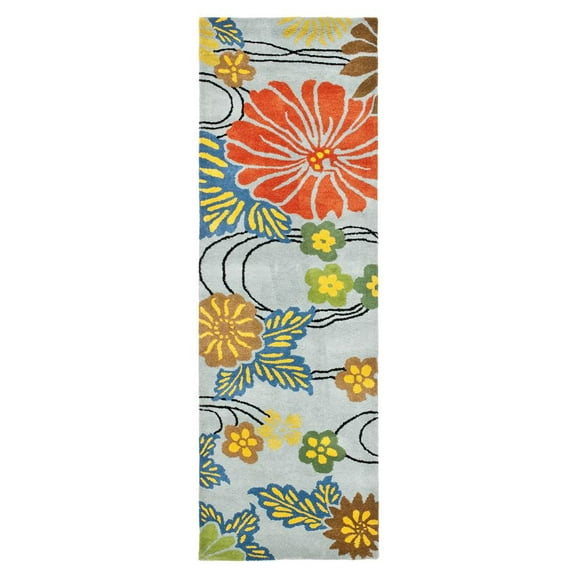 SAFAVIEH Soho Hazel Floral Wool Runner Rug, Blue/Multi, 2'6" x 14'