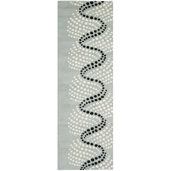 SAFAVIEH Soho Hudson Geometric Dotted Wool Runner Rug, Grey/Ivory, 2'6" x 6'