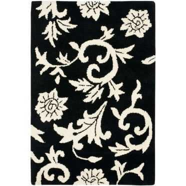 SAFAVIEH Soho Iris Floral Wool Area Rug, Black/Ivory, 2'3" x 4'