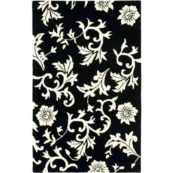 SAFAVIEH Soho Iris Floral Wool Area Rug, Black/Ivory, 3'6" x 5'6"
