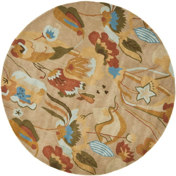 SAFAVIEH Soho Ivy Floral Wool Area Rug, Beige/Multi, 6' x 6' Round