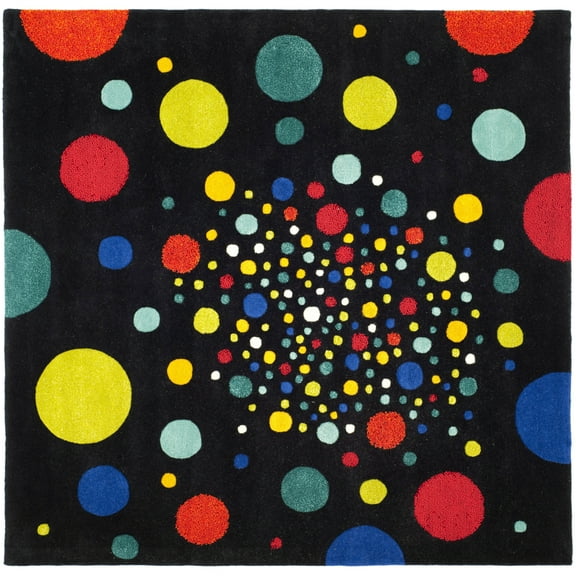 SAFAVIEH Soho Jacob Polka Dots Wool Area Rug, Black/Multi, 6' x 6' Square