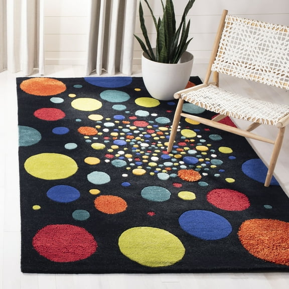 SAFAVIEH Soho Jacob Polka Dots Wool Area Rug, Black/Multi, 7'6" x 9'6"