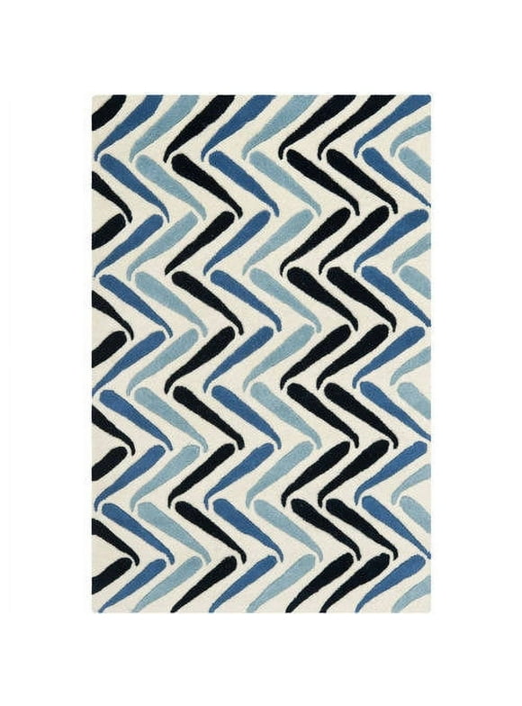 SAFAVIEH Soho Jaimie Chevron Wool Area Rug, Ivory/Blue, 2'6" x 4'