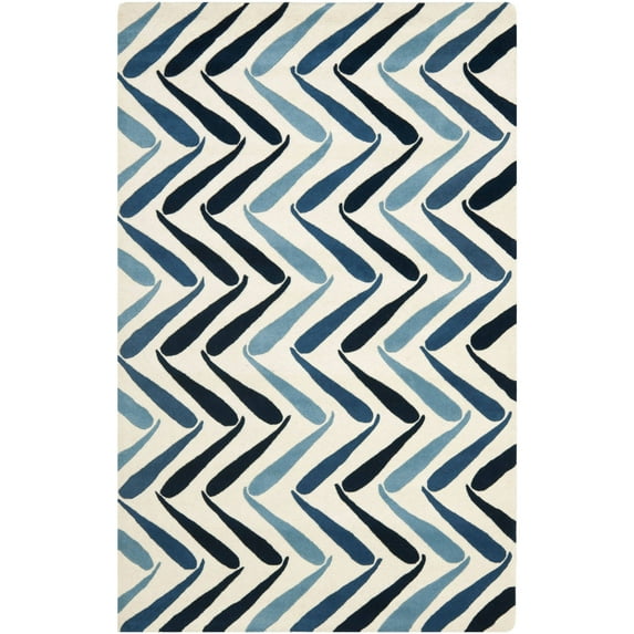 SAFAVIEH Soho Jaimie Chevron Wool Area Rug, Ivory/Blue, 6' x 9'