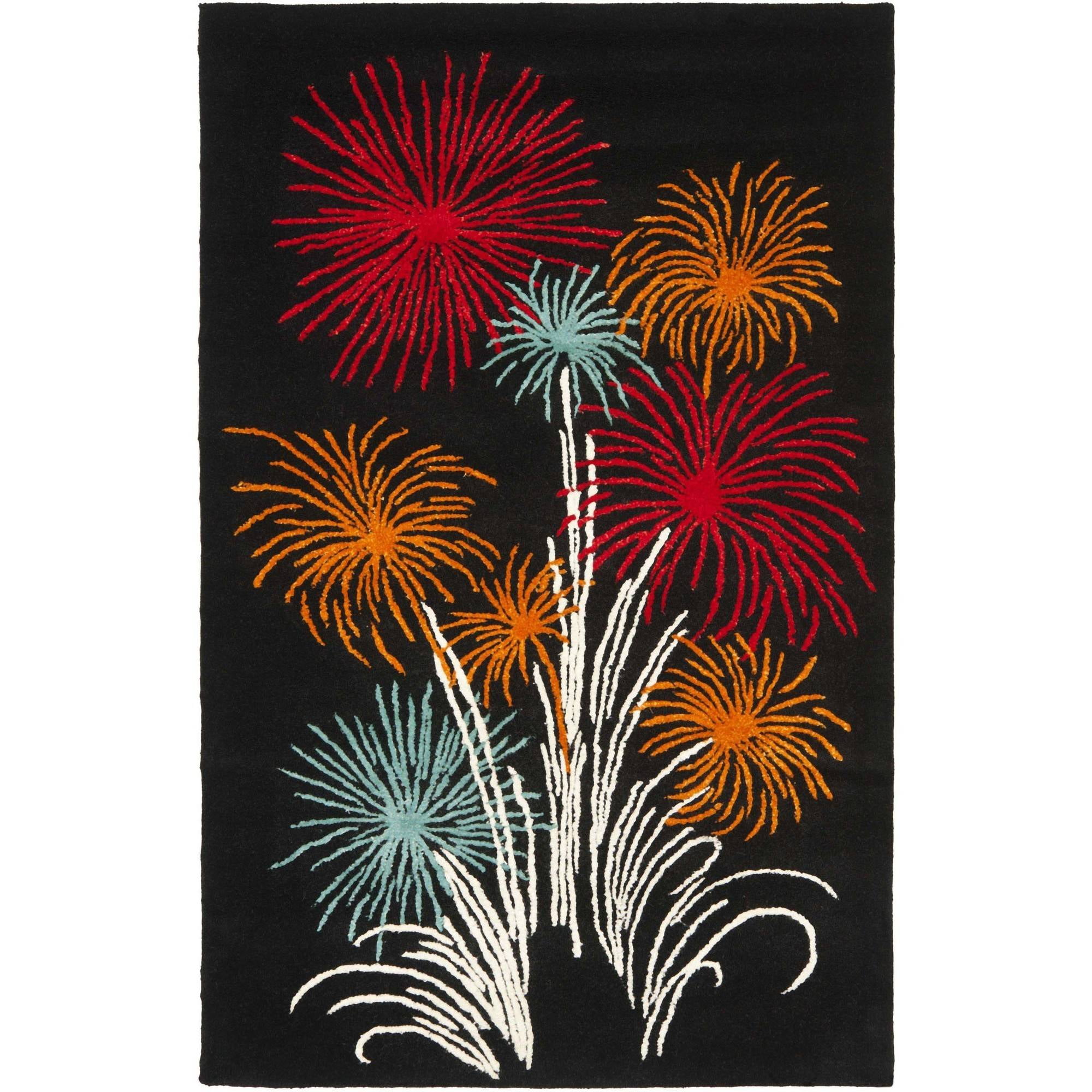 SAFAVIEH Soho Jared Fire Works Wool Area Rug, Black/Multi, 3'6" x 5'6"