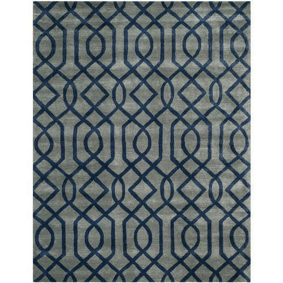 SAFAVIEH Soho Jarrod Geometric Wool Area Rug, Grey/Dark Blue, 3'6" x 5'6"