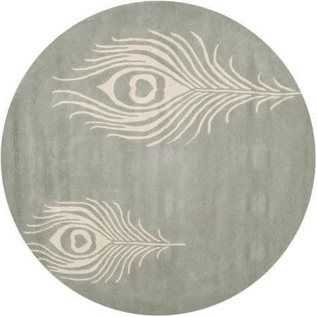 SAFAVIEH Soho Jarvis Peacock Feather Wool Area Rug, Grey/Ivory, 4' x 4' Round