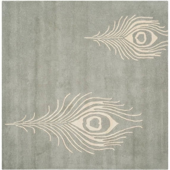 SAFAVIEH Soho Jarvis Peacock Feather Wool Area Rug, Grey/Ivory, 7'6" x 9'6"