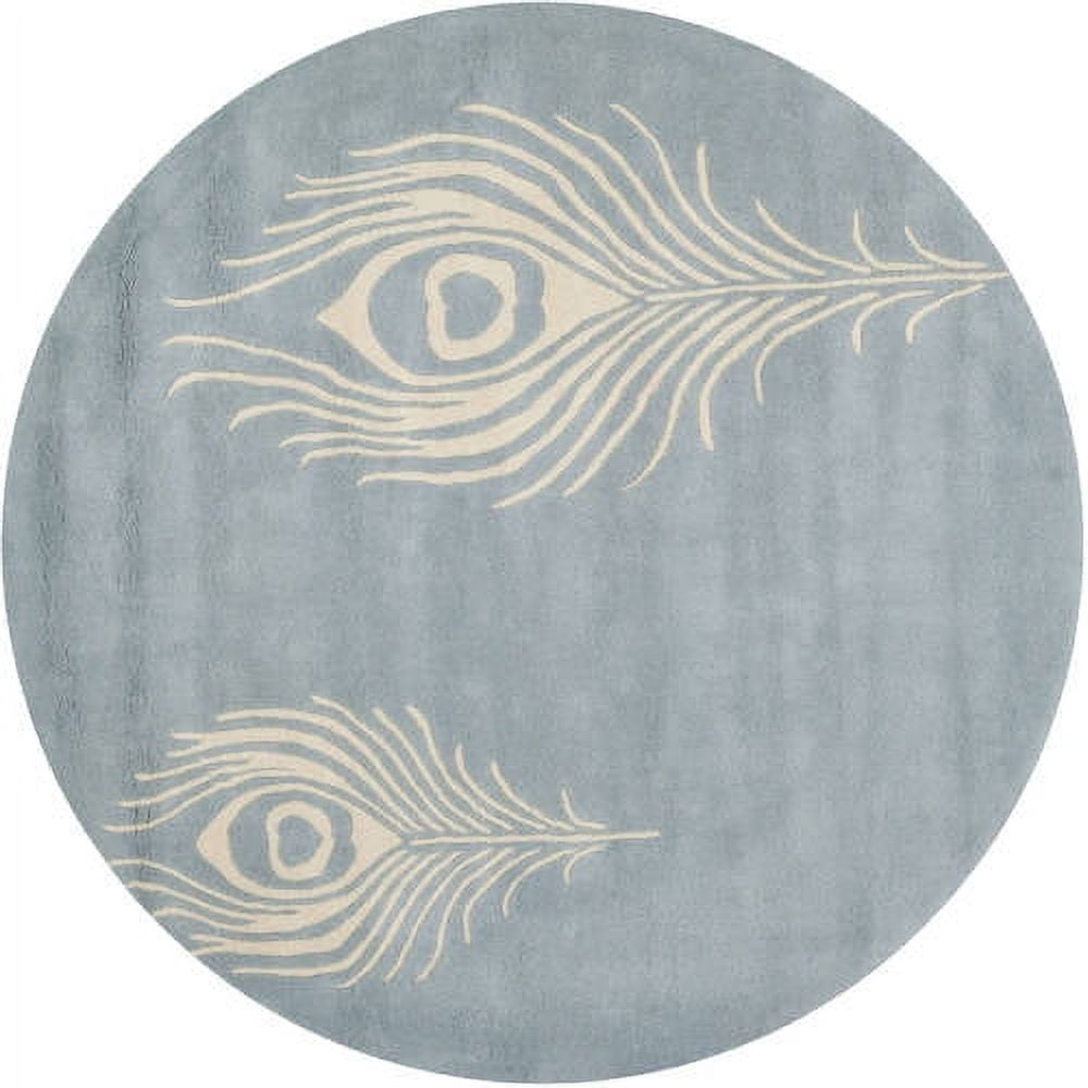 Handmade Light Blue and Ivory Wool Area Rug