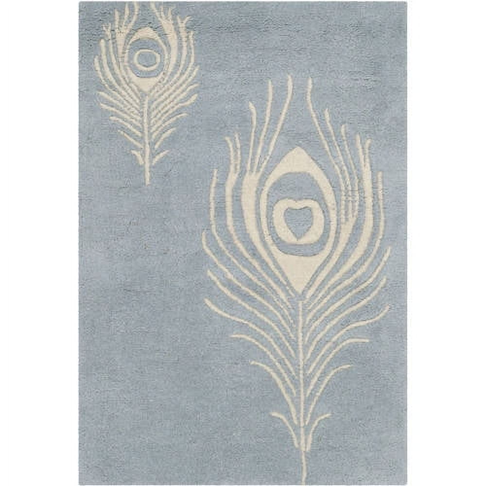 Light Blue and Ivory Hand-Tufted Wool Area Rug