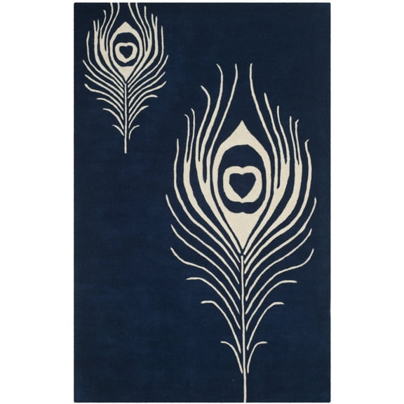 SAFAVIEH Soho Jarvis Peacock Feather Wool Area Rug, Navy/Ivory, 3'6" x 5'6"