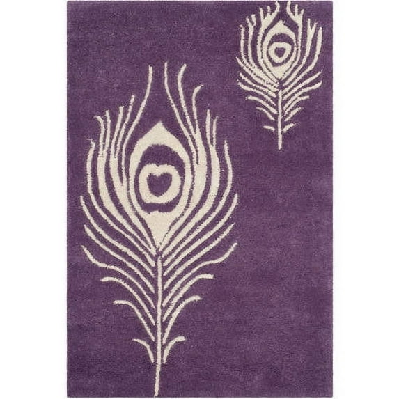 SAFAVIEH Soho Jarvis Peacock Feather Wool Area Rug, Purple/Ivory, 2'6" x 4'