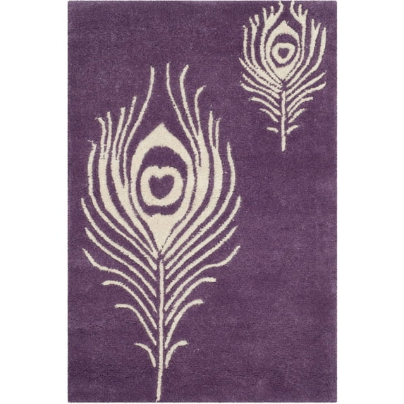 SAFAVIEH Soho Jarvis Peacock Feather Wool Area Rug, Purple/Ivory, 2' x 3'