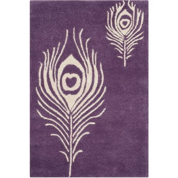 SAFAVIEH Soho Jarvis Peacock Feather Wool Area Rug, Purple/Ivory, 4' x 4' Round