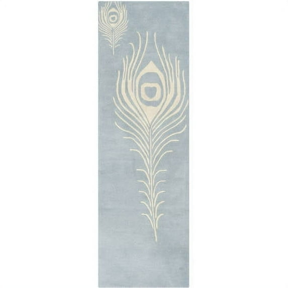 SAFAVIEH Soho Jarvis Peacock Feather Wool Runner Rug, Light Blue/Ivory, 2'6" x 12'