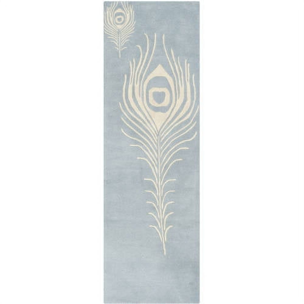 Hand-Tufted Light Blue and Ivory Wool Runner Rug