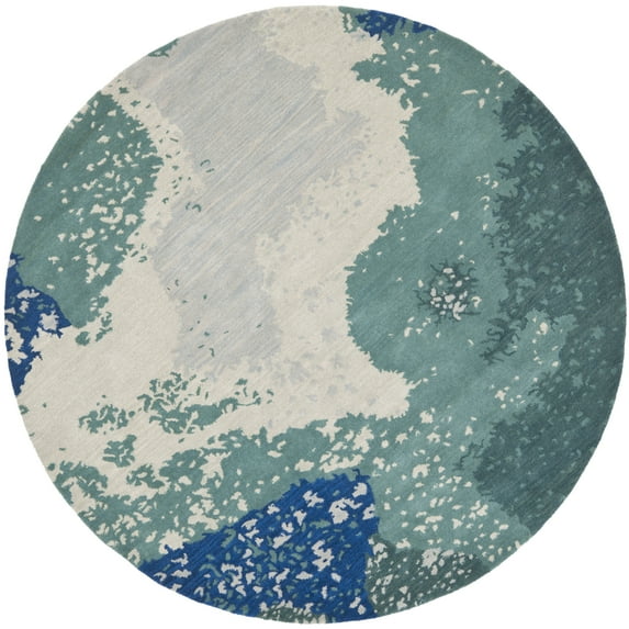 SAFAVIEH Soho Jeptha Abstract Wool Area Rug, Blue/Multi, 6' x 6' Round