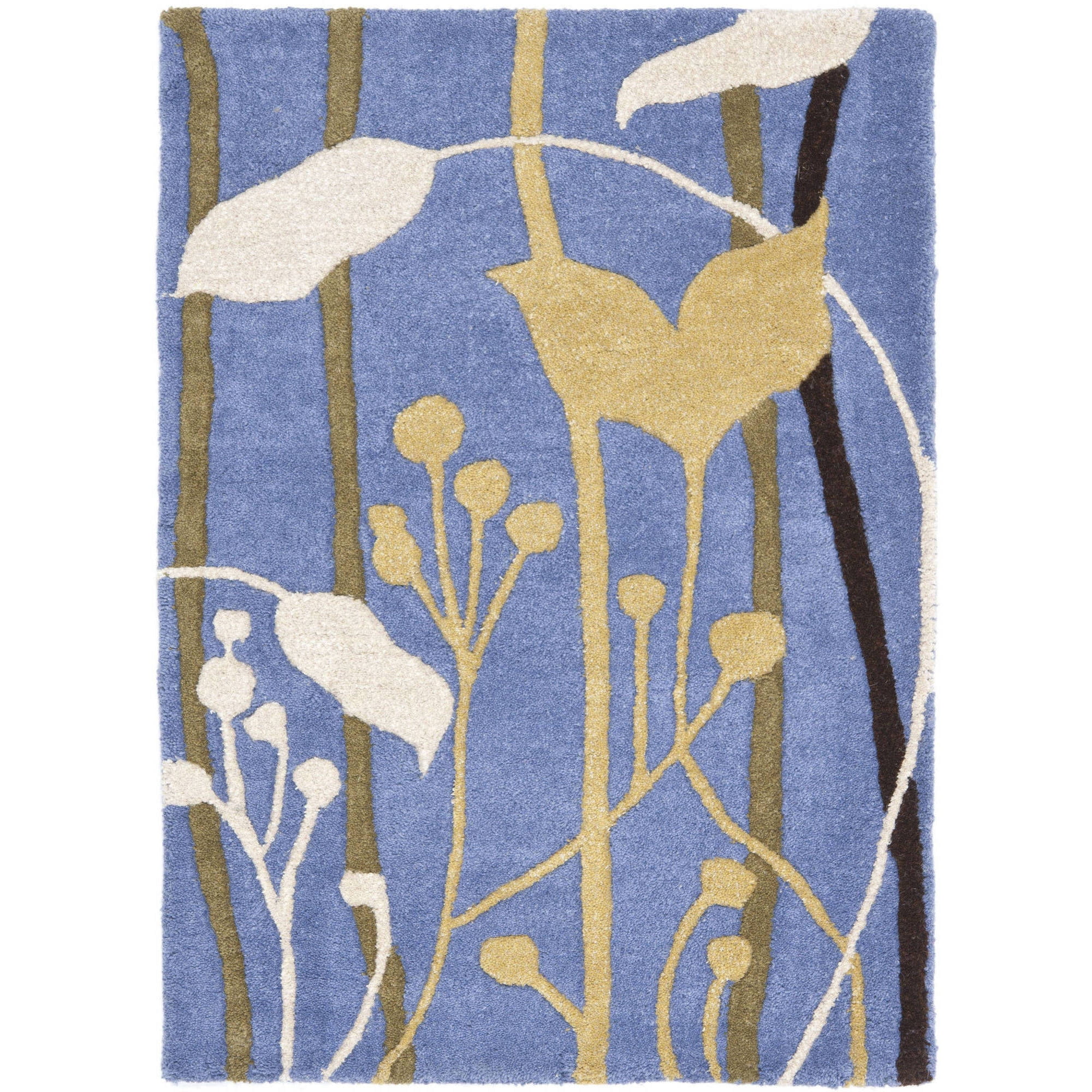 Handmade Blue and Multi Floral Wool Area Rug, 2' x 3'