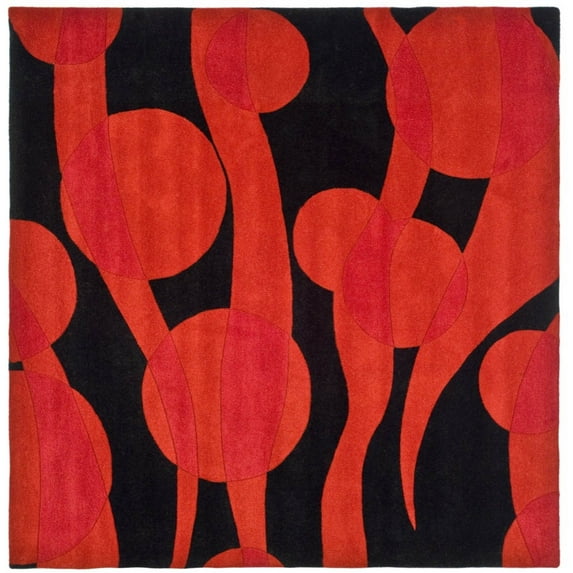 SAFAVIEH Soho Josie Abstract Wool Area Rug, Black/Red, 6' x 6' Square