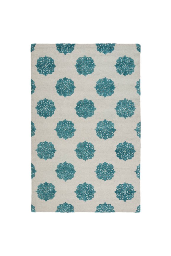 Soho Juniper Geometric Wool Area Rug, Ivory/Light Blue, 2' x 3'