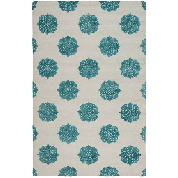 SAFAVIEH Soho Juniper Geometric Wool Area Rug, Ivory/Light Blue, 3'6" x 5'6"