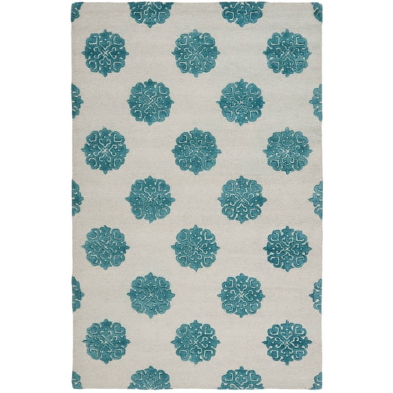 SAFAVIEH Soho Juniper Geometric Wool Area Rug, Ivory/Light Blue, 7'6" x 9'6"