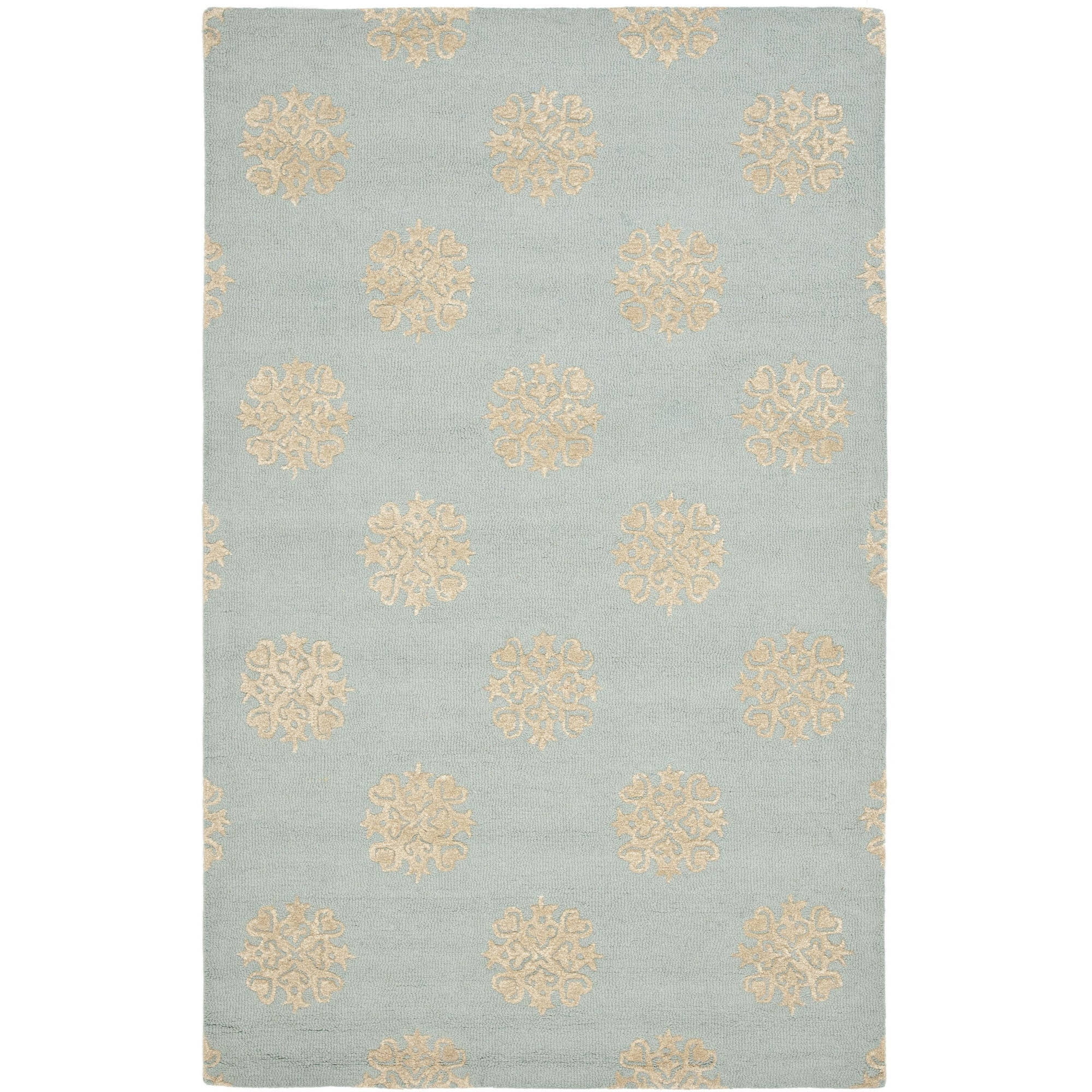 Handmade Light Blue and Beige Wool and Viscose 6' x 9' Area Rug