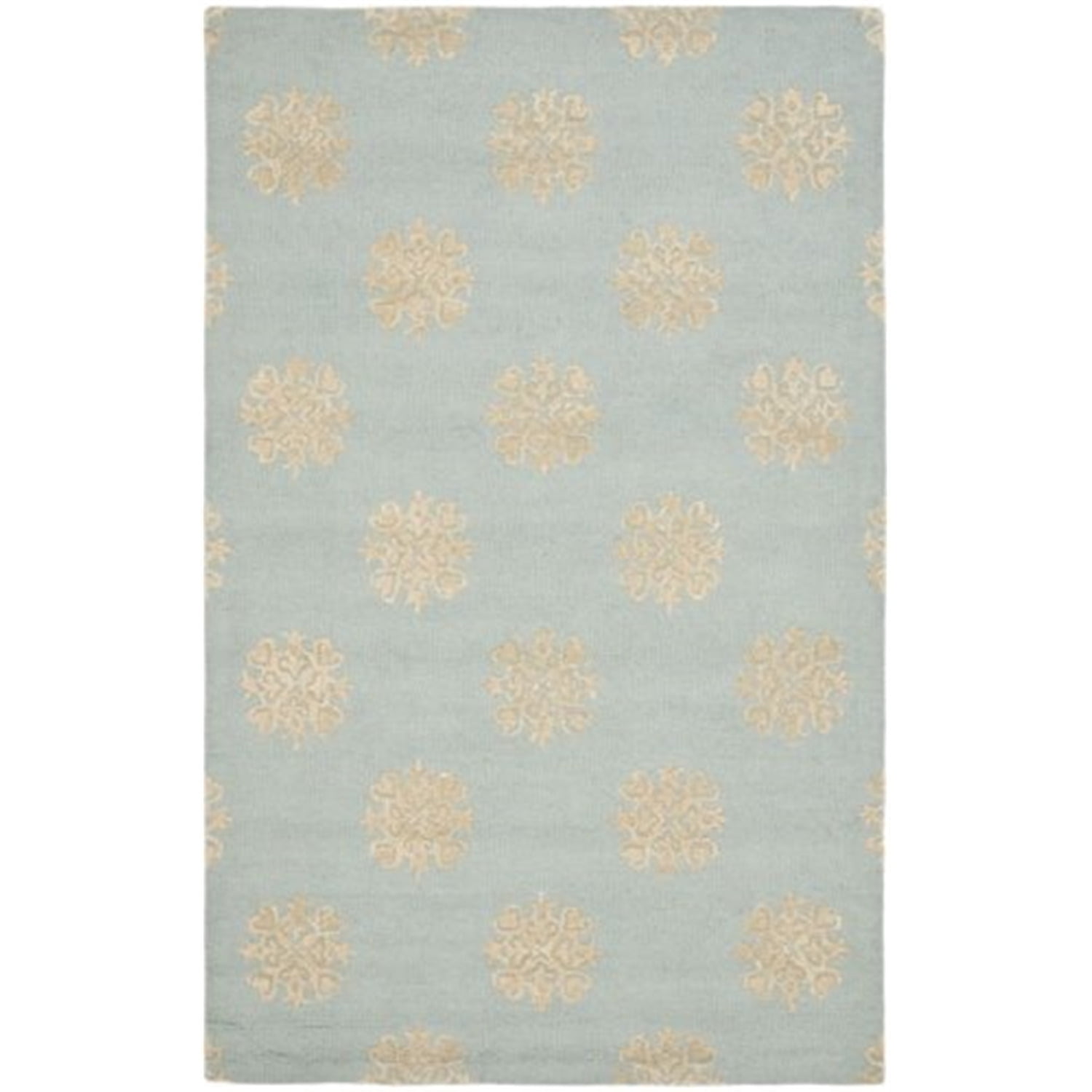 Handmade Light Blue and Beige Wool Tufted Area Rug