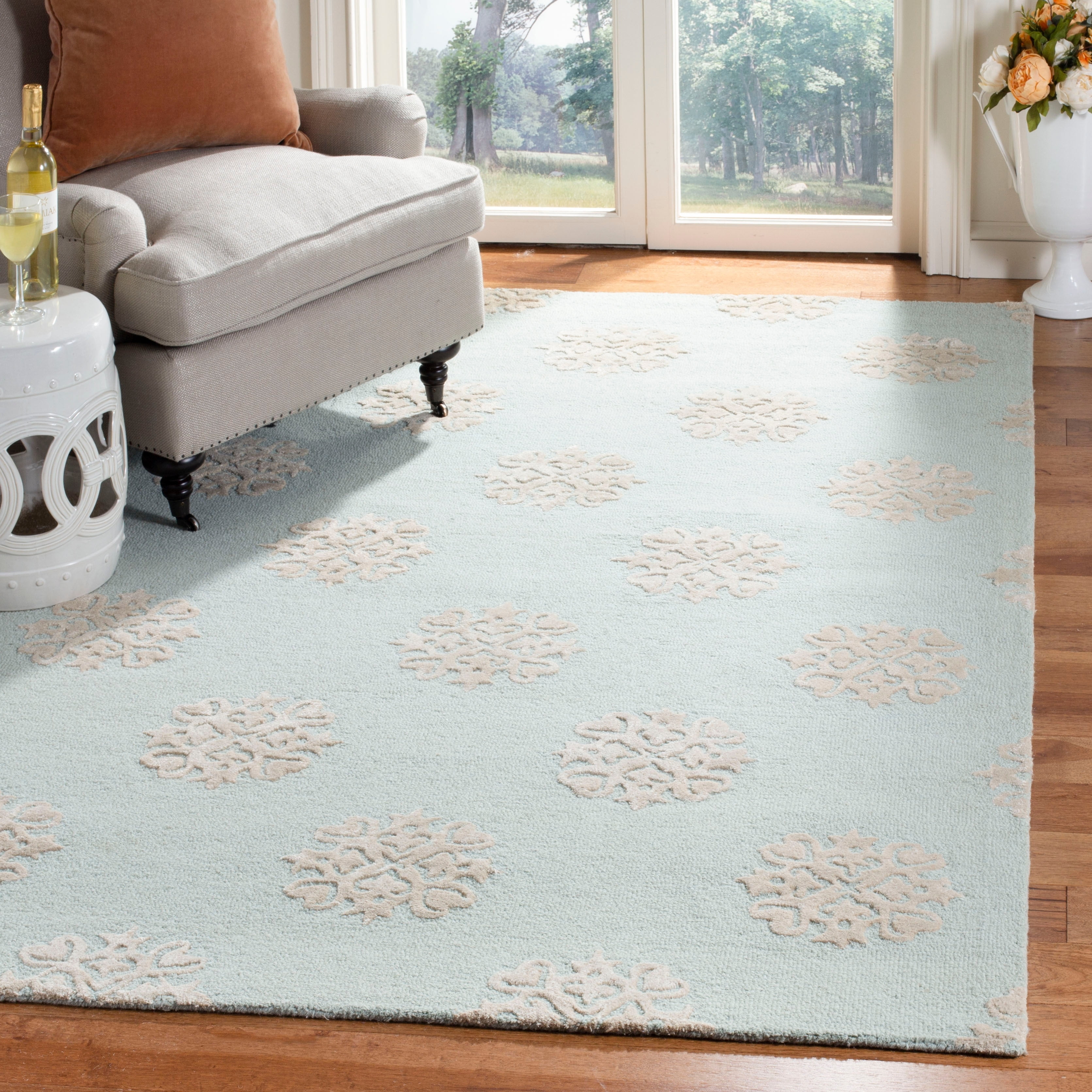 Handmade Light Blue and Beige Wool Tufted Area Rug