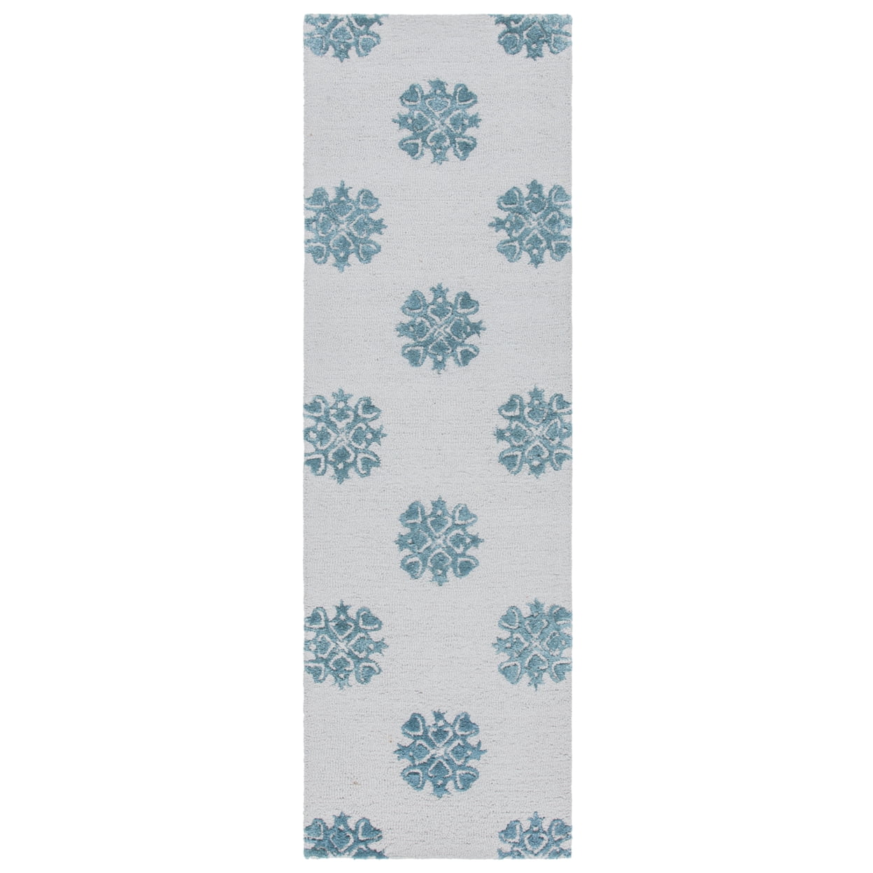 Ivory and Light Blue Hand-Tufted Wool Runner Rug