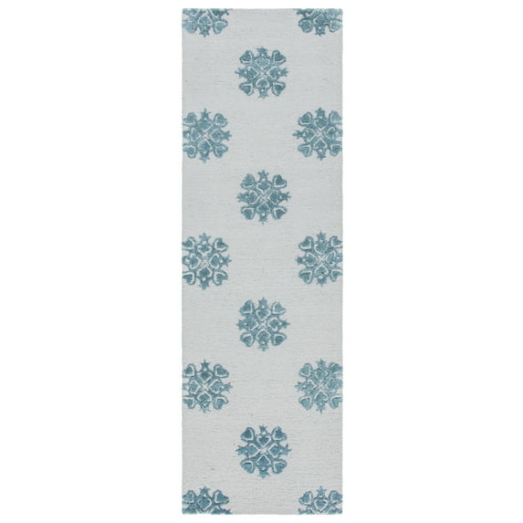 SAFAVIEH Soho Juniper Geometric Wool Runner Rug, Ivory/Light Blue, 2'6" x 14'