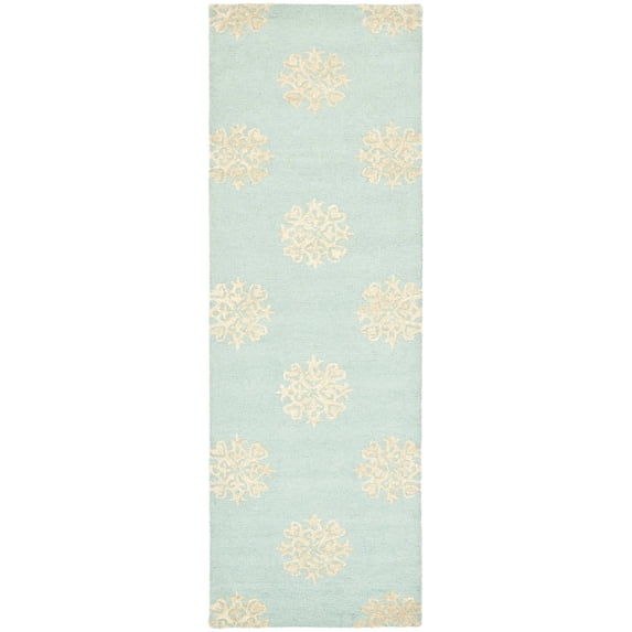 SAFAVIEH Soho Juniper Geometric Wool Runner Rug, Light Blue/Beige, 2'6" x 8'