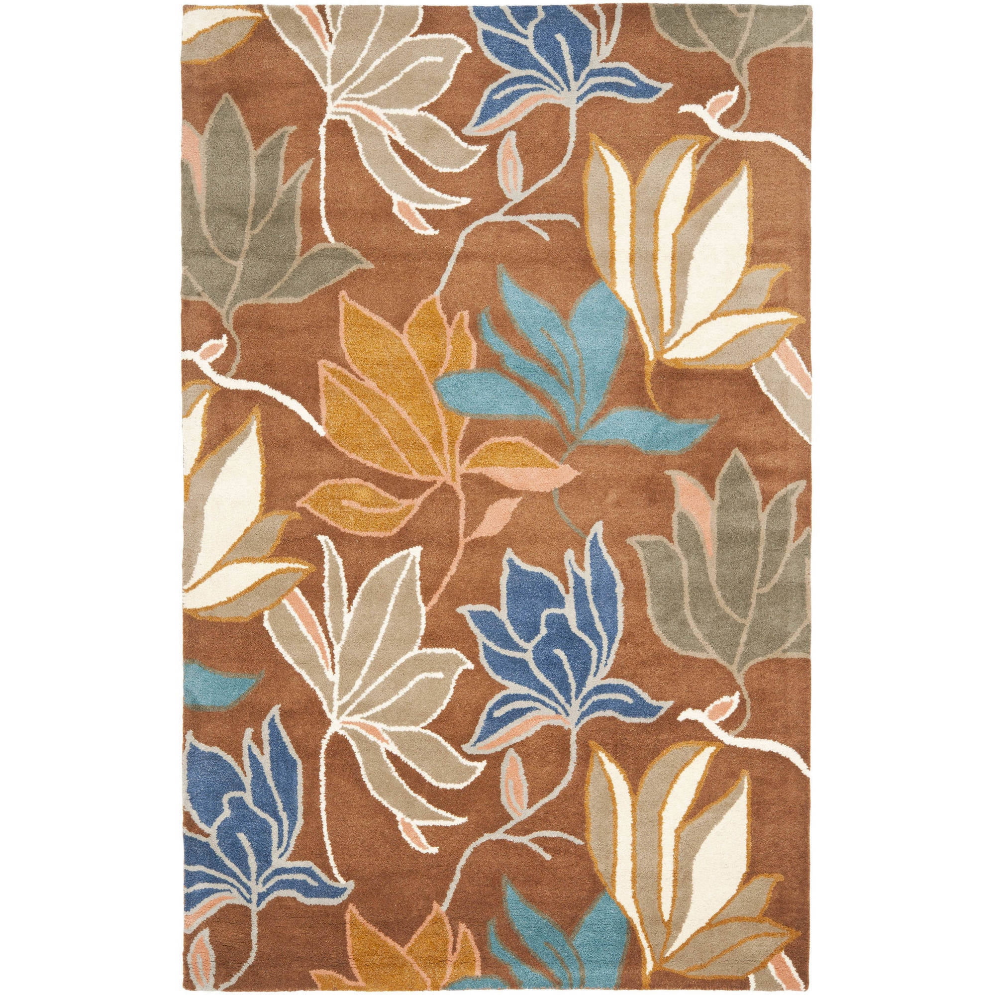 Handmade Ivory and Brown Floral Wool Area Rug
