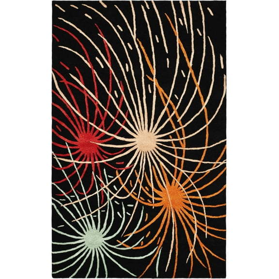 SAFAVIEH Soho Keller Fire Works Wool Area Rug, Black/Multi, 7'6" x 9'6"
