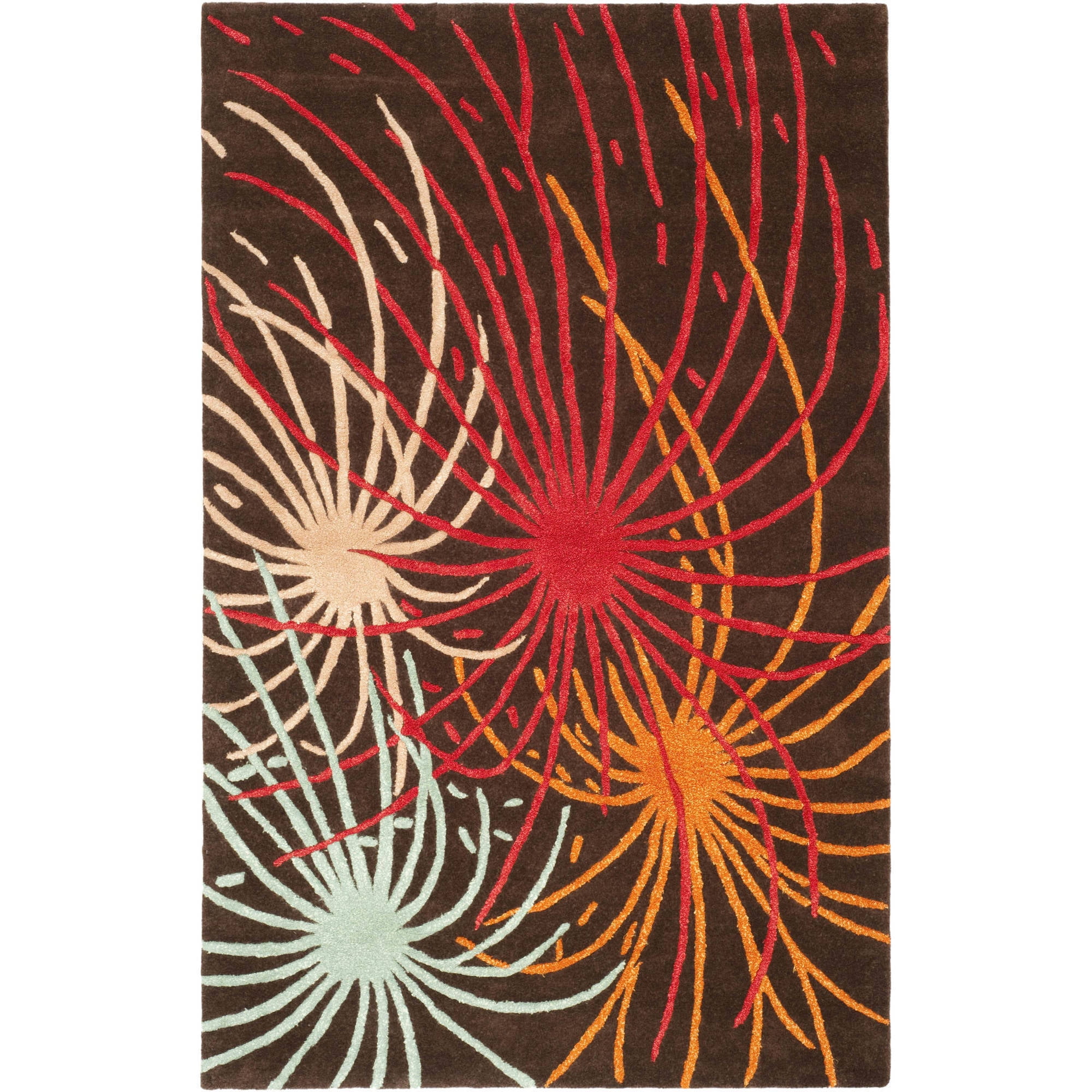 Handmade Brown and Multicolor Wool and Viscose Tufted Area Rug