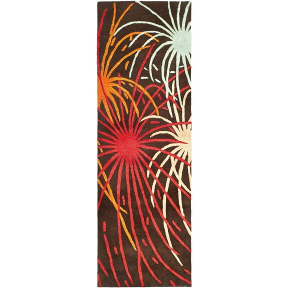 SAFAVIEH Soho Keller Fire Works Wool Runner Rug, Brown/Multi, 2'6" x 6'